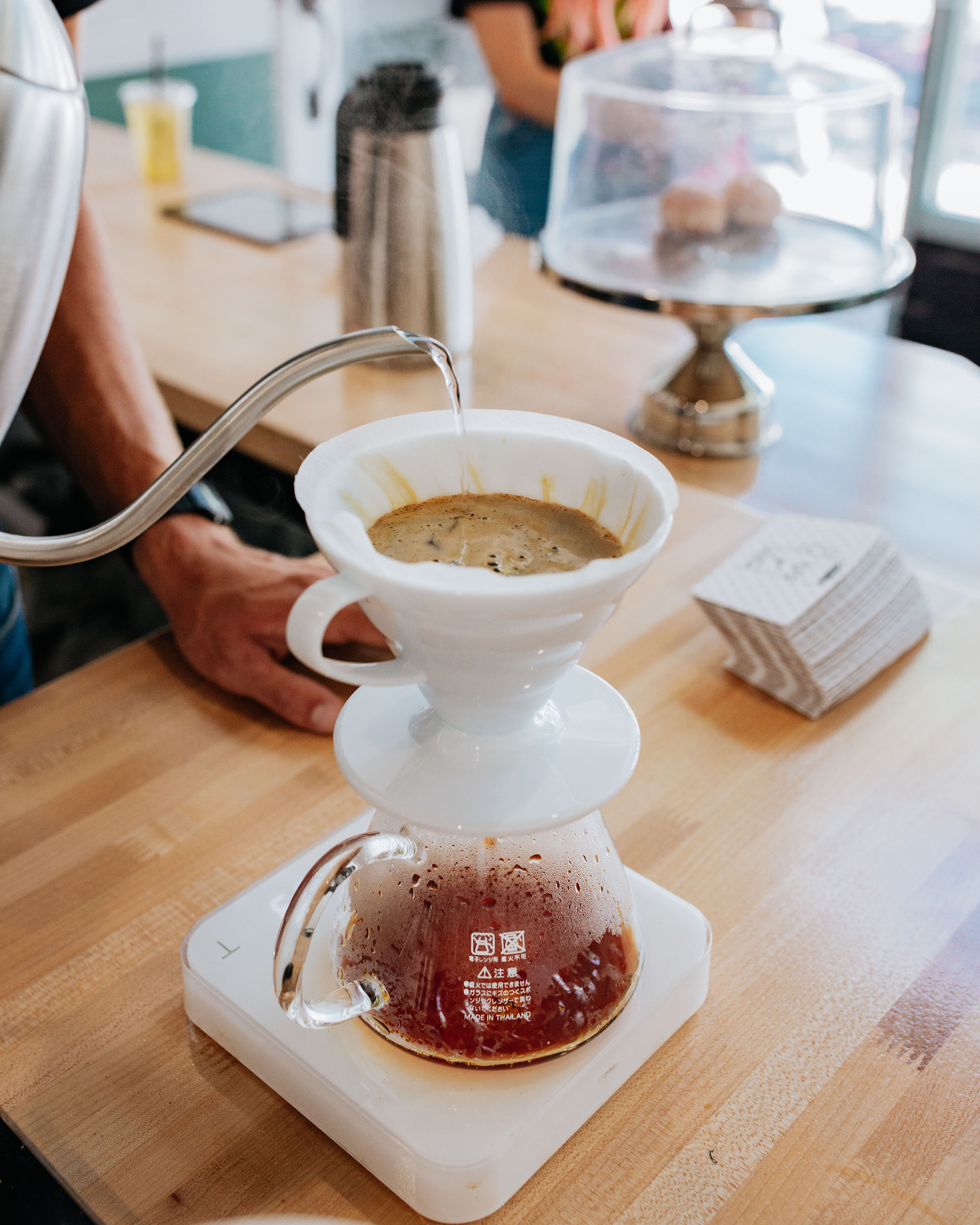 A specialty coffee pourover roasted by Tired Eyes Coffee in San Diego, CA.